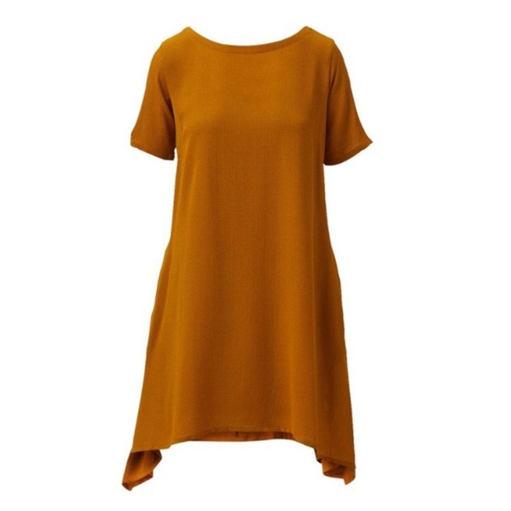 Linea by Louis Dell’Olio Tobacco Sheer Overlay Pocket Shift Dress Women Petite M